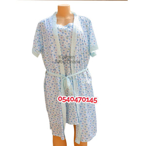 Breastfeeding Night Gown With Coat (Haozhana, Blue with pink) - Kyemen Baby Online