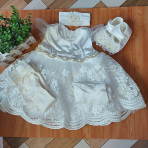 Christening Dress (Girl) 0-6m, All White - Kyemen Baby Online