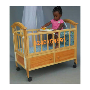 Baby Cot (Brown Wooden with Drawer) 5293 Baby Bed/Baby Crib - Kyemen Baby Online
