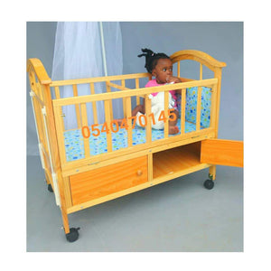 Baby Cot (Brown Wooden with Drawer) 5293 Baby Bed/Baby Crib - Kyemen Baby Online