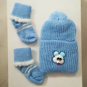 Set of Hat (With Socks) weaved Crotchetted 3pcs - Kyemen Baby Online