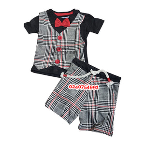 Baby Boy Round Neck and Short with Red Bow tie (mayorol) - Kyemen Baby Online